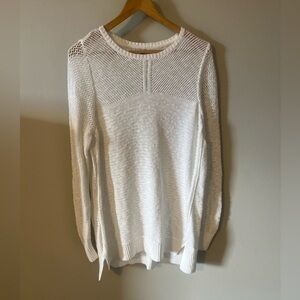 Vintage L.L. Bean Tunic Sweater White Long Sleeve Pullover 100% Cotton Large